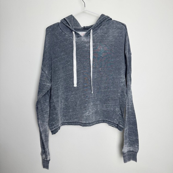 Colsie Tops - Colsie Women Medium Gray Acid Wash Cropped Hoodie Sweatshirt Raw Hem Lounge